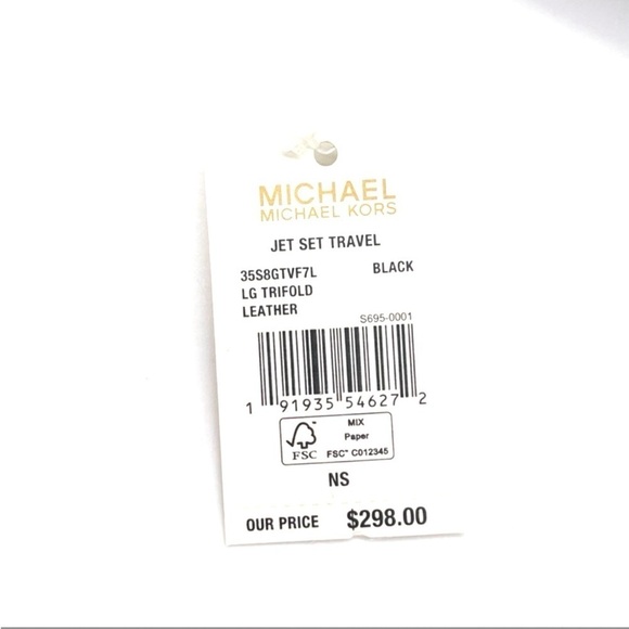 Michael Kors Large Trifold Wallet Black Leather Rich Black/Gold - Picture 7 of 7